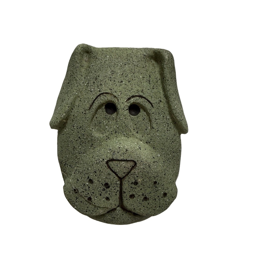 Whimsical Green Speckled Dog Head Figurine Paperweight 5 Inch—Cracked‎